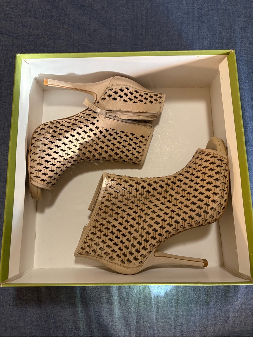 Gianni Bini Nude Cutout Peep-Toe Stiletto Booties